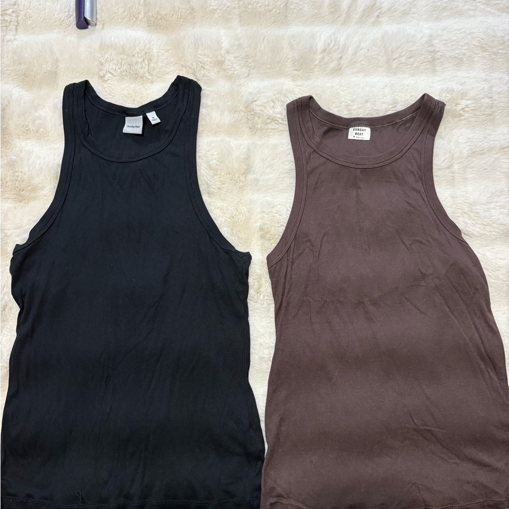 Aritzia Black and Brown Tank Tops